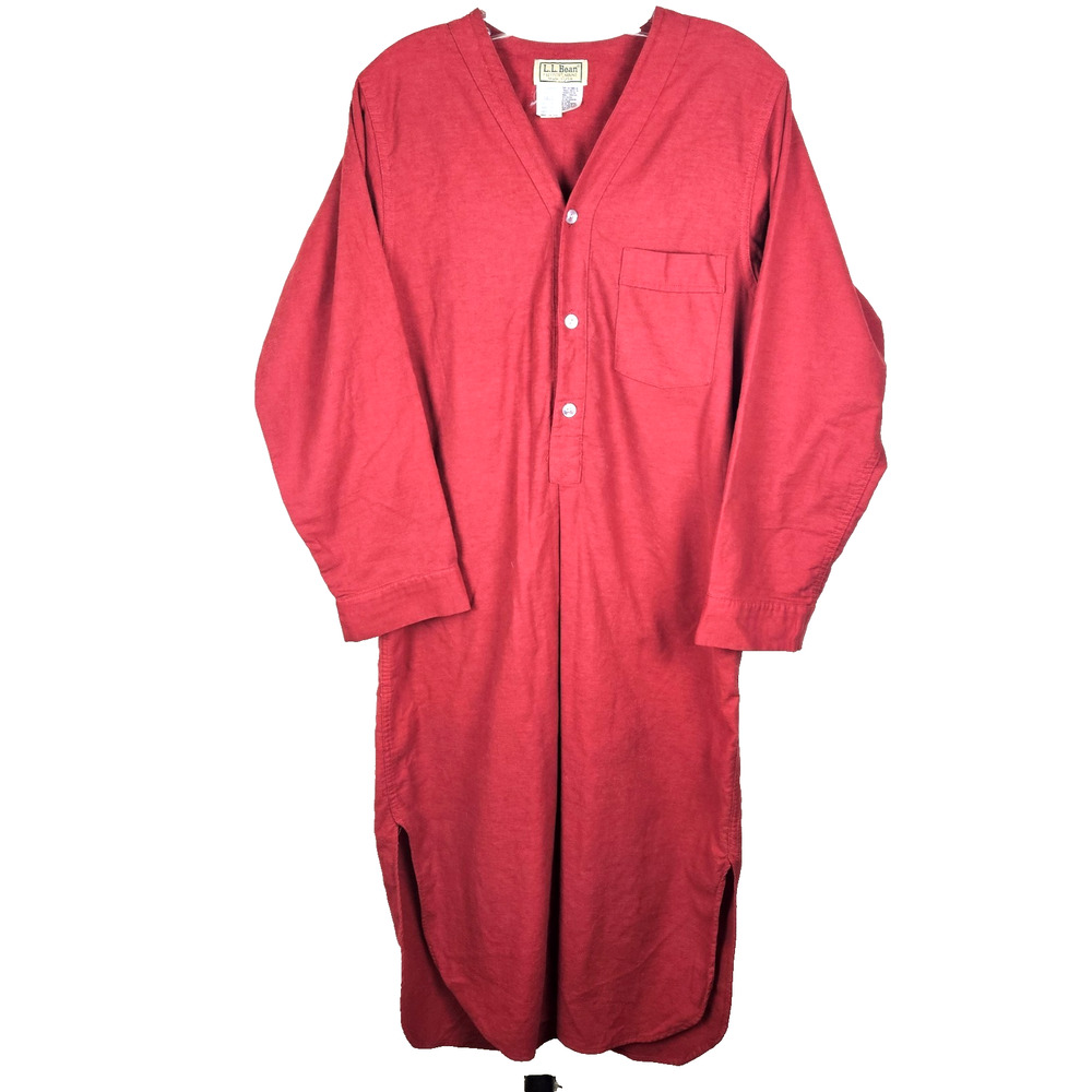 LL Bean Flannel Night Shirt Dress Mens S Red Cotton Pullover Vintage USA Made